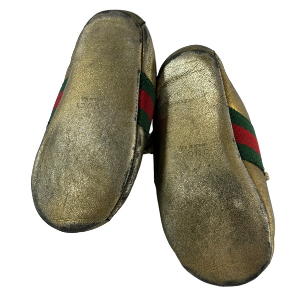 GUCCI Gold Leather Web Low Top Baby Sneakers Made in Italy Marked as 19 - 3.5 US - Picture 10 of 11